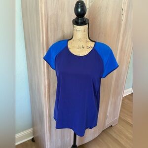 DVF Becky Silk Blouse Royal navy Blue Black Colorblock M